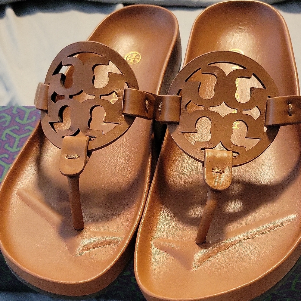 Tory Burch Tan Miller Cloud Logo Sandals